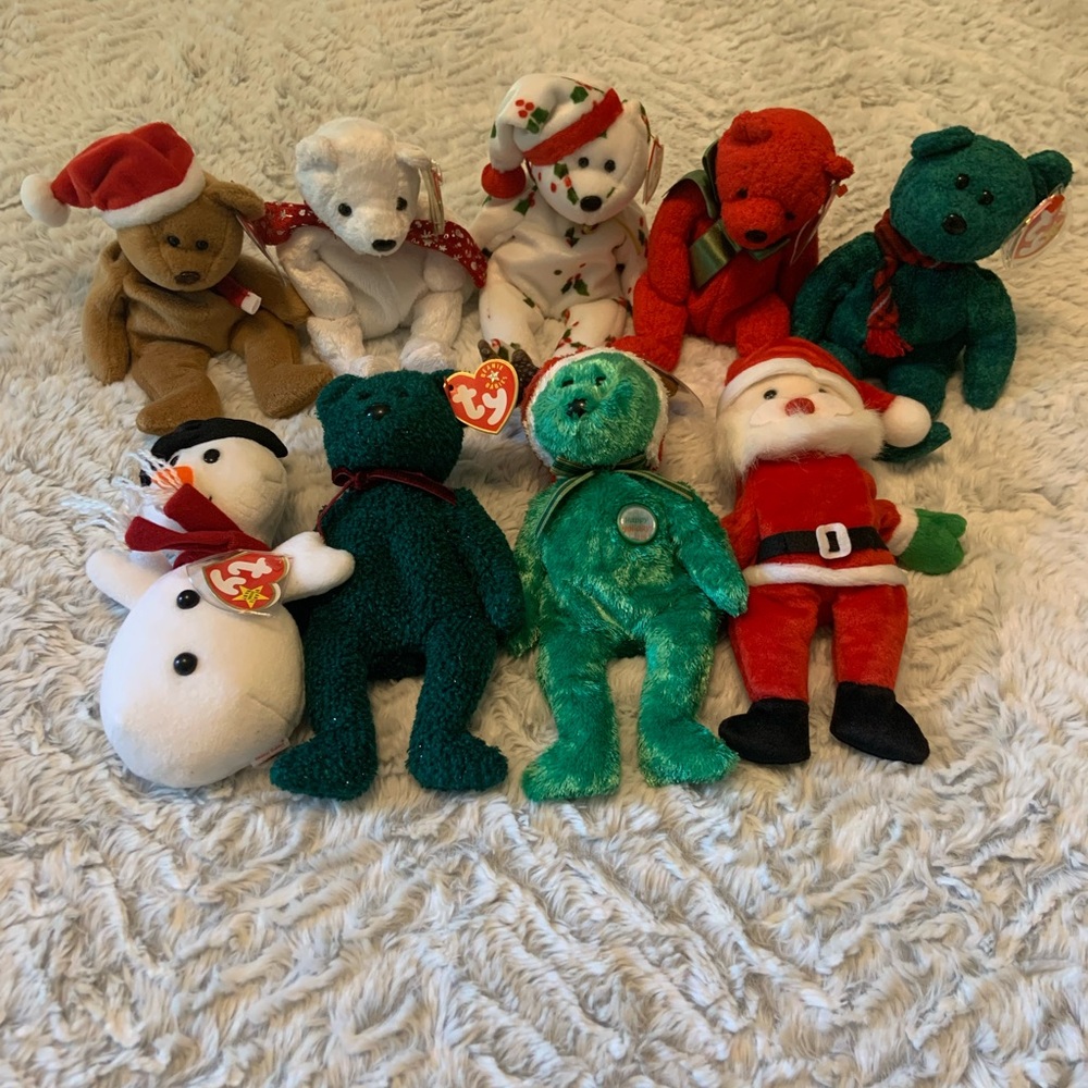 Ty Holiday Beanie Babies Plush Toy Set of 9 Christmas themed various years
